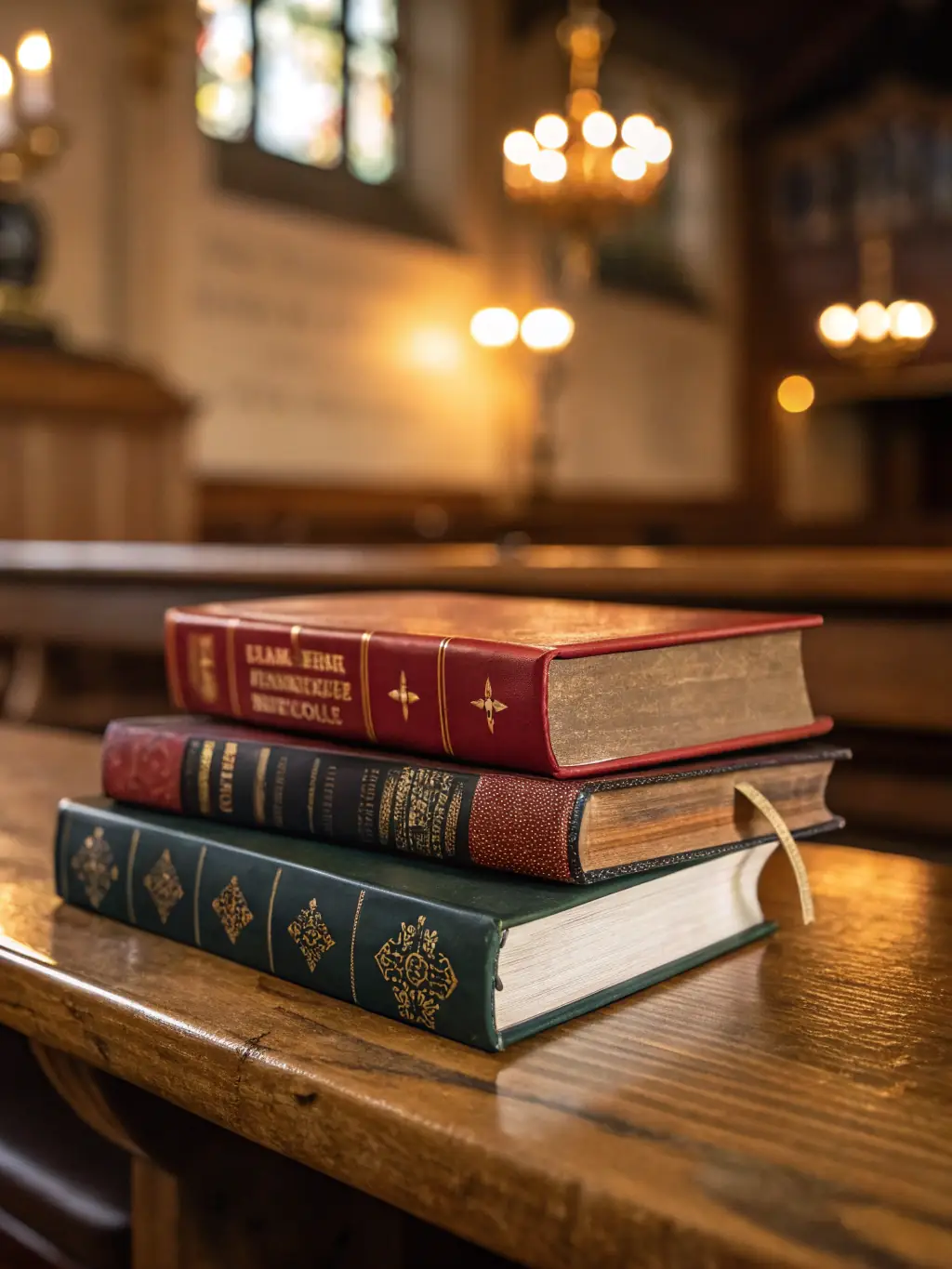 A stack of classic literature books, softly lit, with a bookmark subtly placed in one of them, suggesting a moment of quiet reflection and learning.